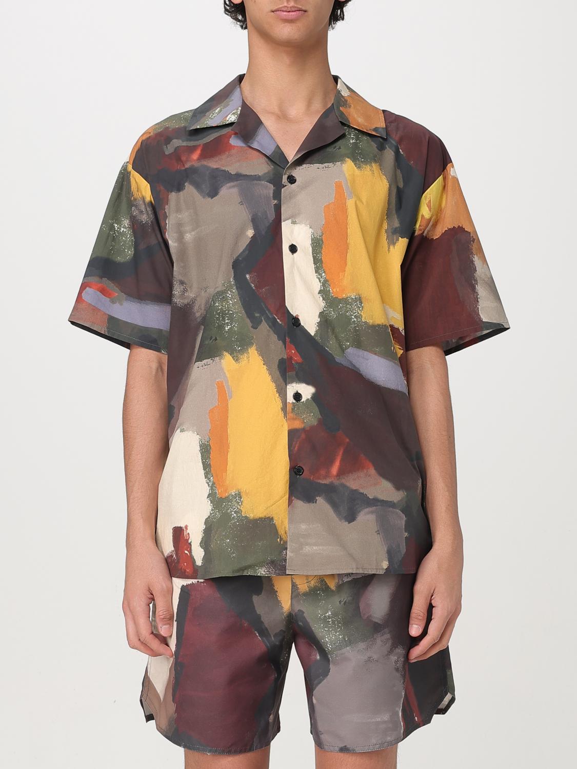 Jw Anderson J. W. Anderson Wide V-neck Short Sleeve Shirt With Abstract Print In Olive