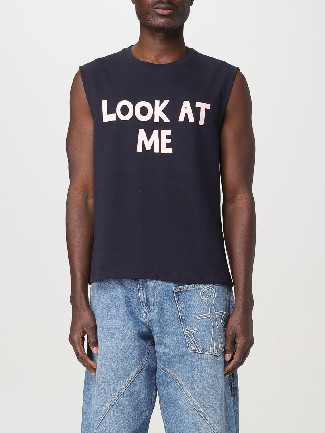 Jw Anderson Blue Sleeveless Top With Maxi Print On The Front And Logo Detail On The Rear In Navy