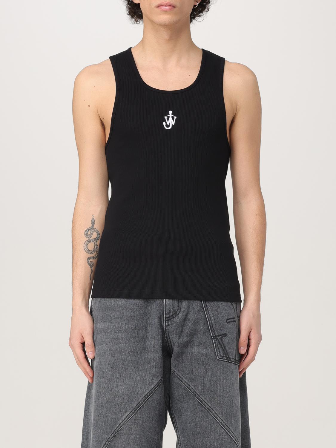 Jw Anderson Black Sleeveless Top With Logo Embroidery On The Front In Black
