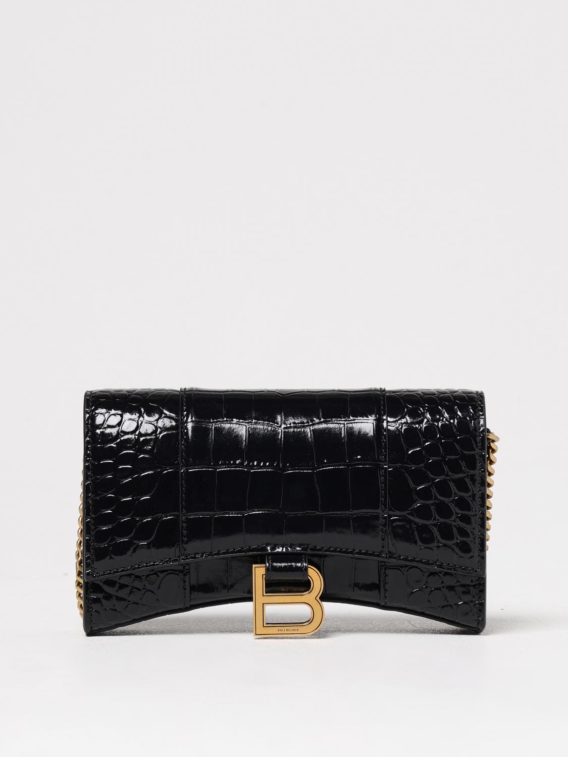 Balenciaga Hourglass Brand-plaque Croc-embossed Leather Wallet-on-chain In Black