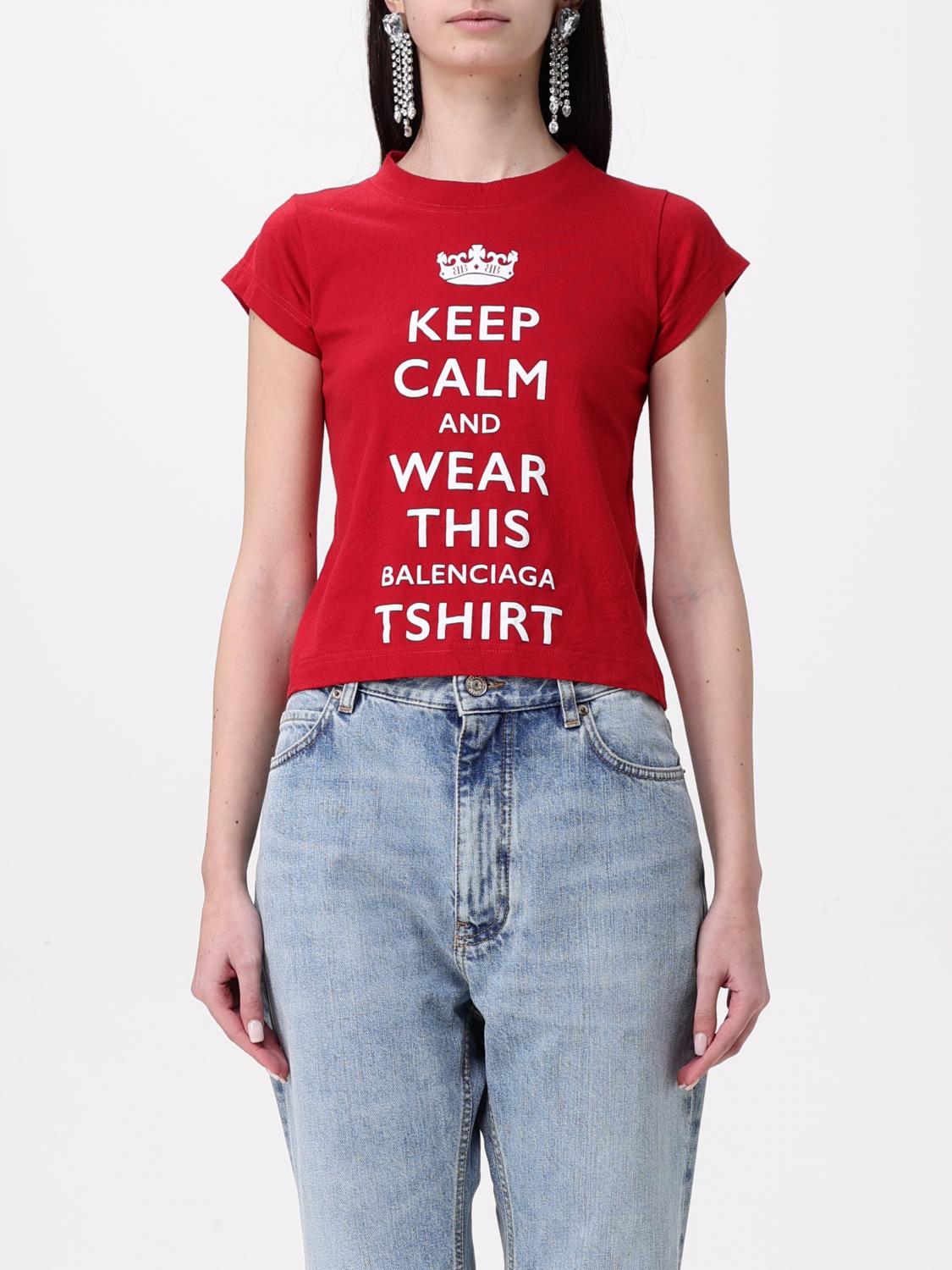 Balenciaga Mini Cropped Crew-neck T-shirt With Keep Calm Logo In Red