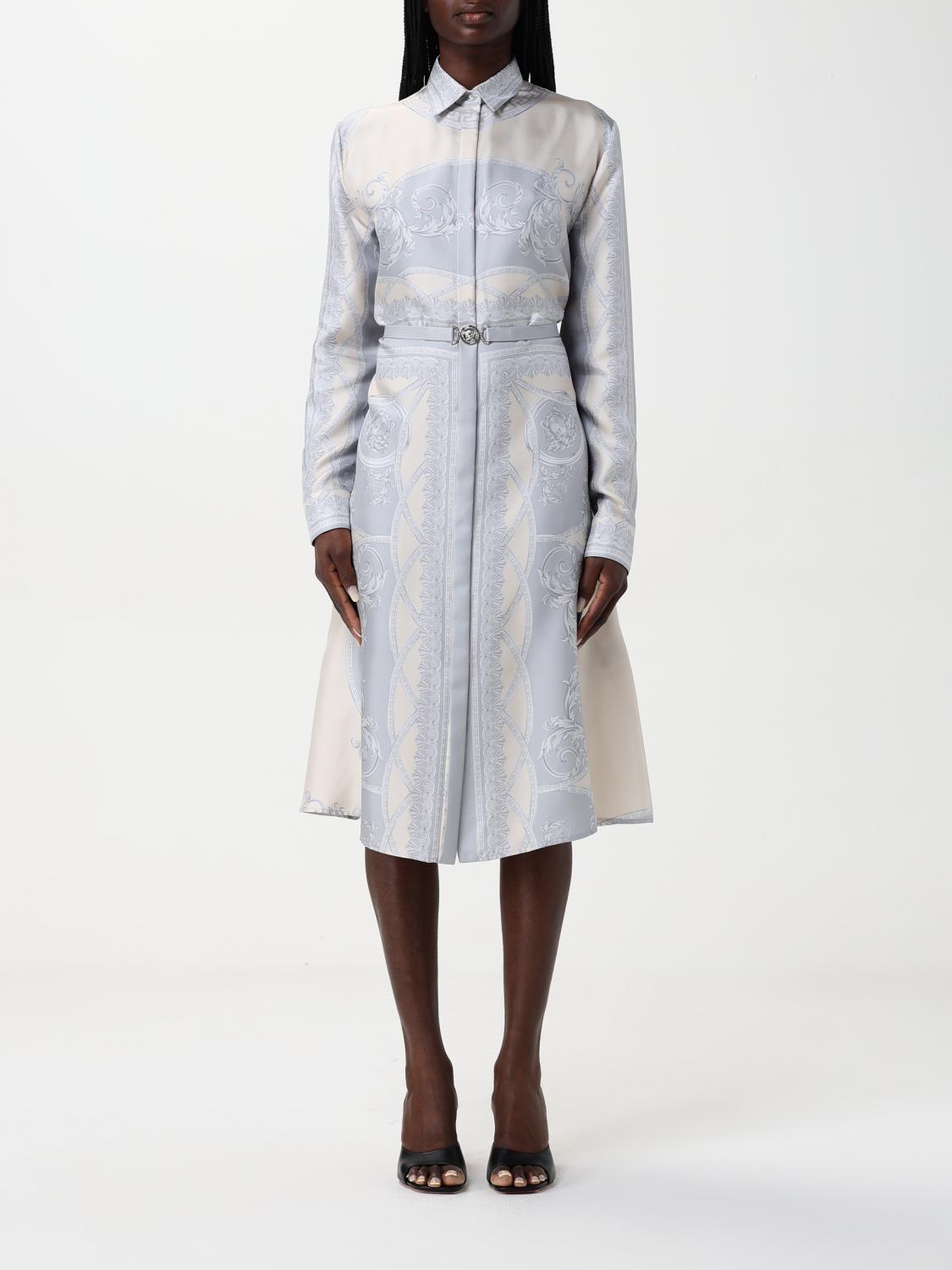 Versace Foulard Print Silk Twill Mini Dress In Champagne