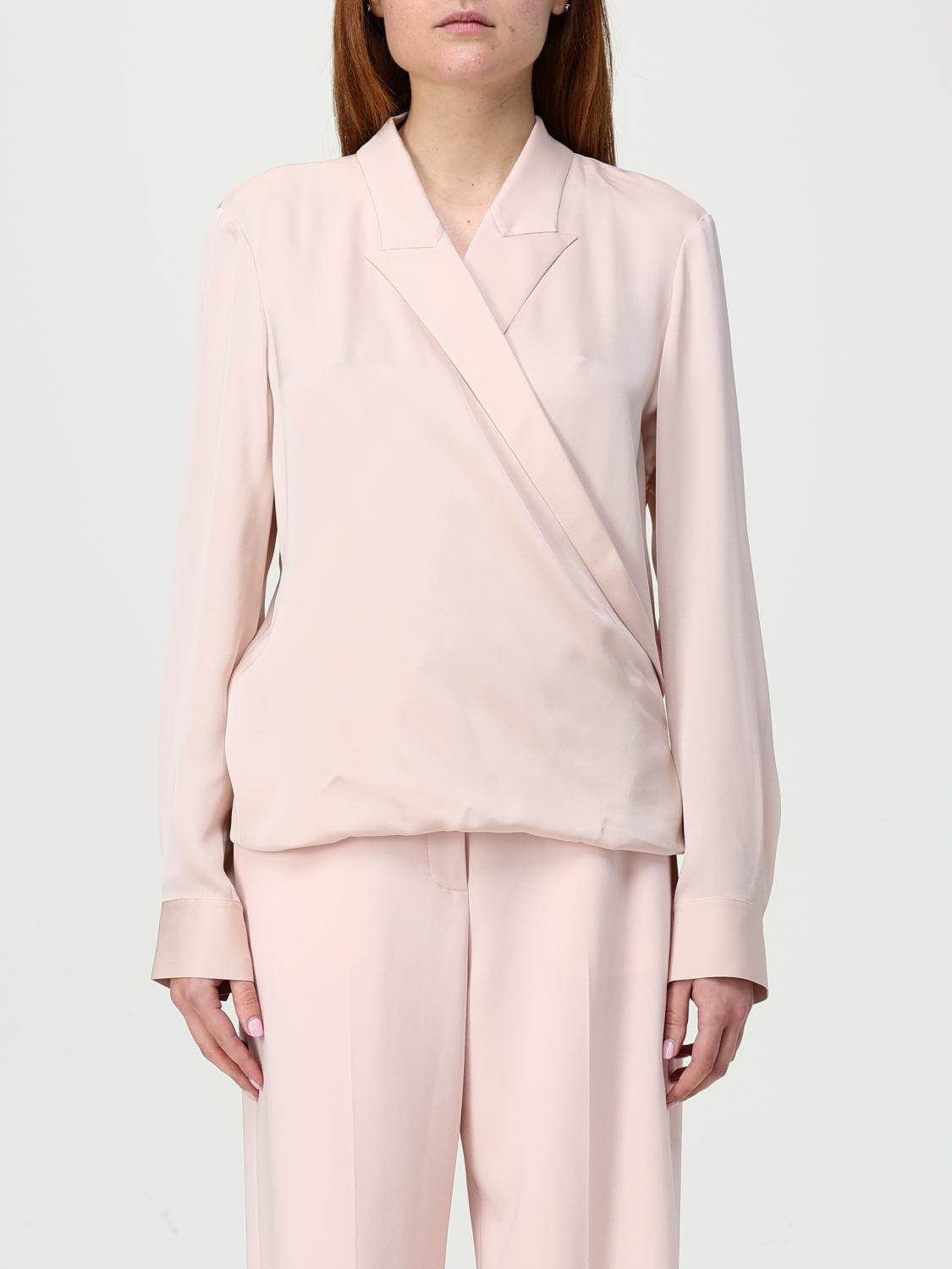 Theory Lapel Wrap Blush Blouse With V-neck