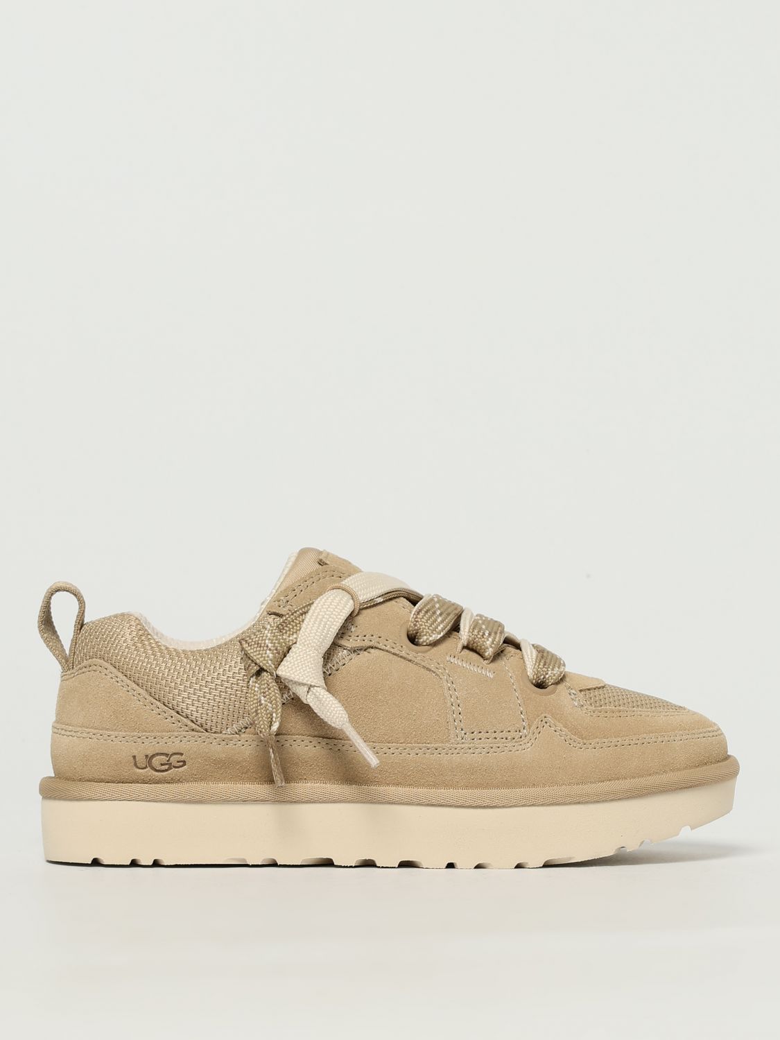 Ugg Lo Lowmel Suede Lace Up Trainers Mustard Seed In Neutral