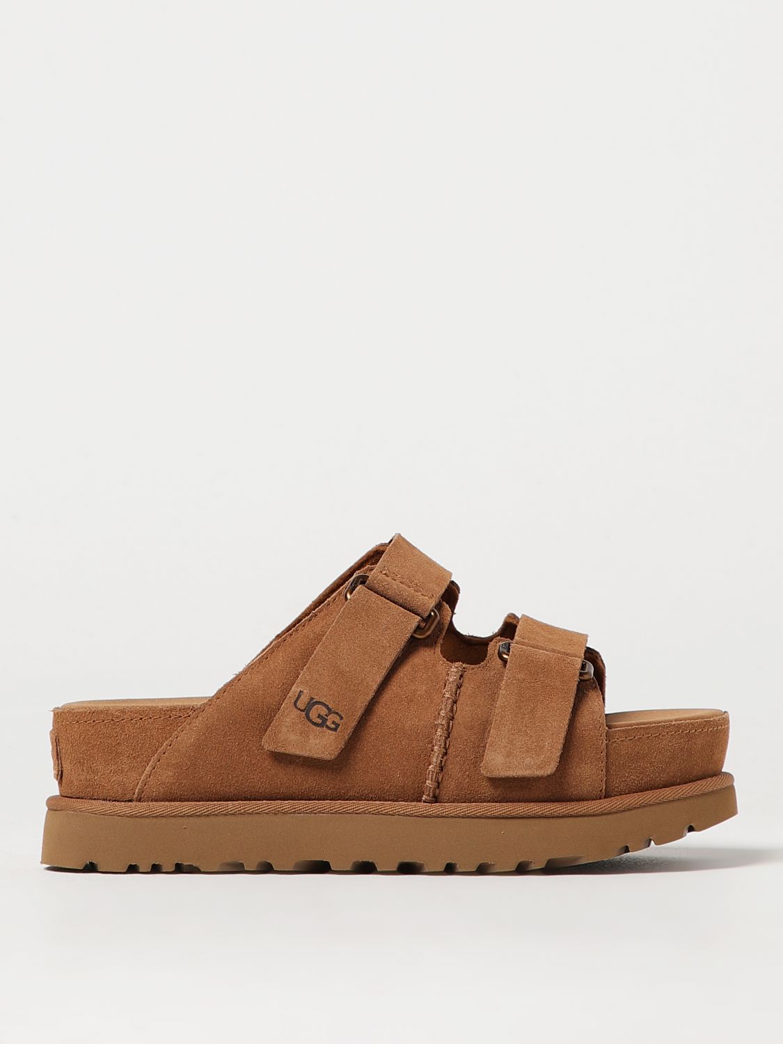 Ugg Goldenstar Hi Slide Slipper-mule In Leather Color Suede In Hazel