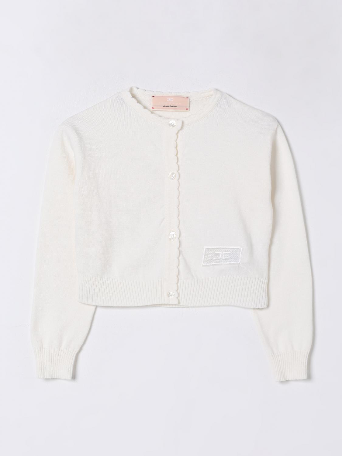 Elisabetta Franchi La Mia Bambina Logo-embroidered Cropped Cardigan In Yellow Cream