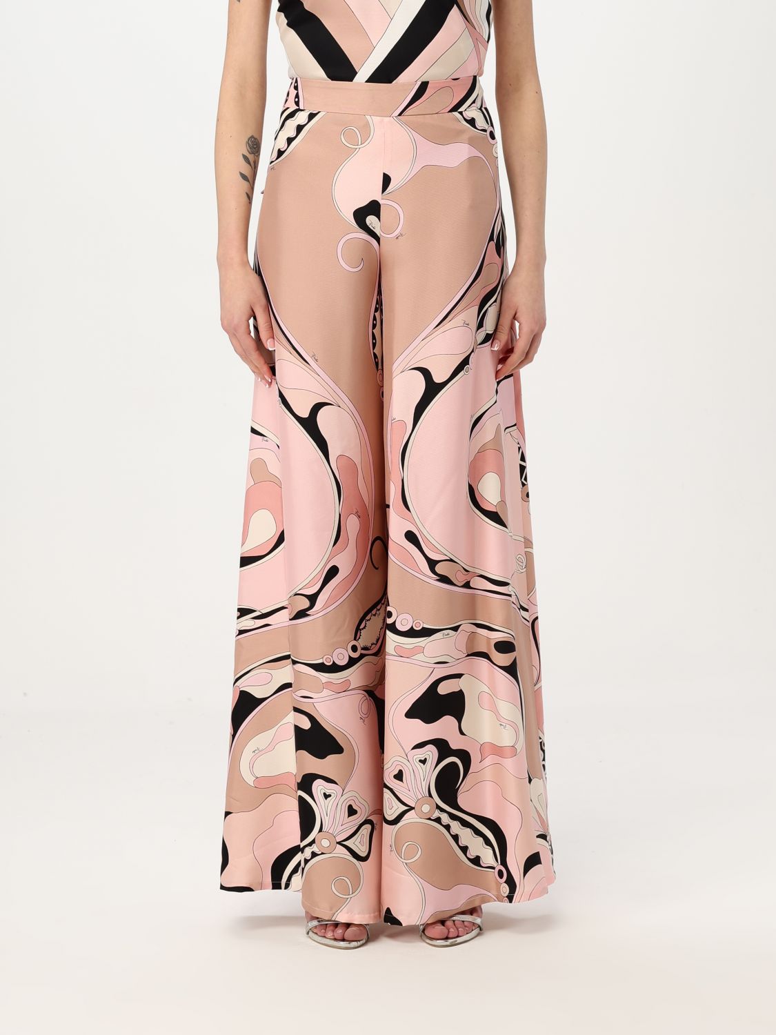 Pucci Silk Twill Orchidee Print Trousers In Blush Pink
