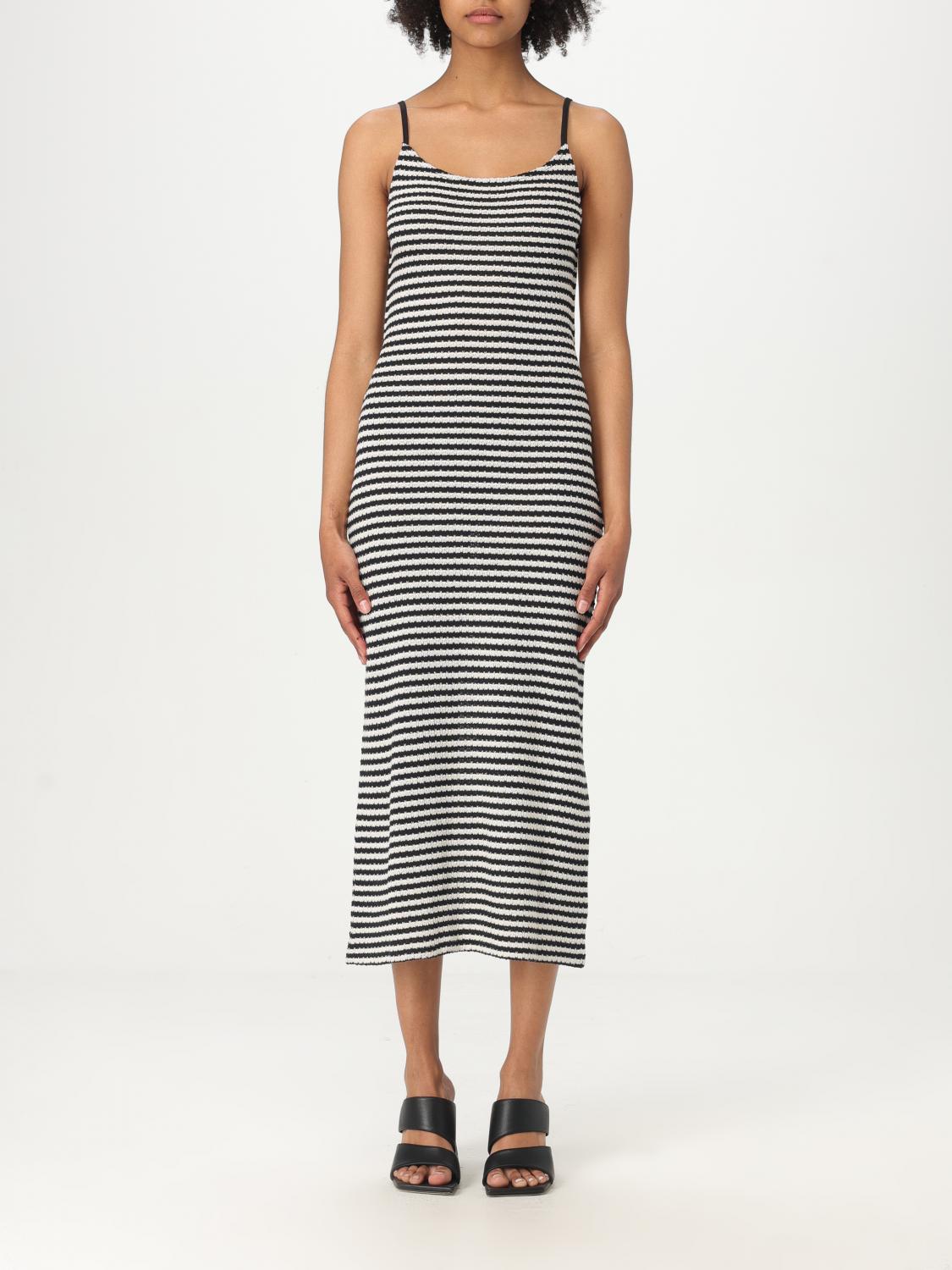 Emporio Armani Blackwhite Striped Cotton Midi Dress In Black