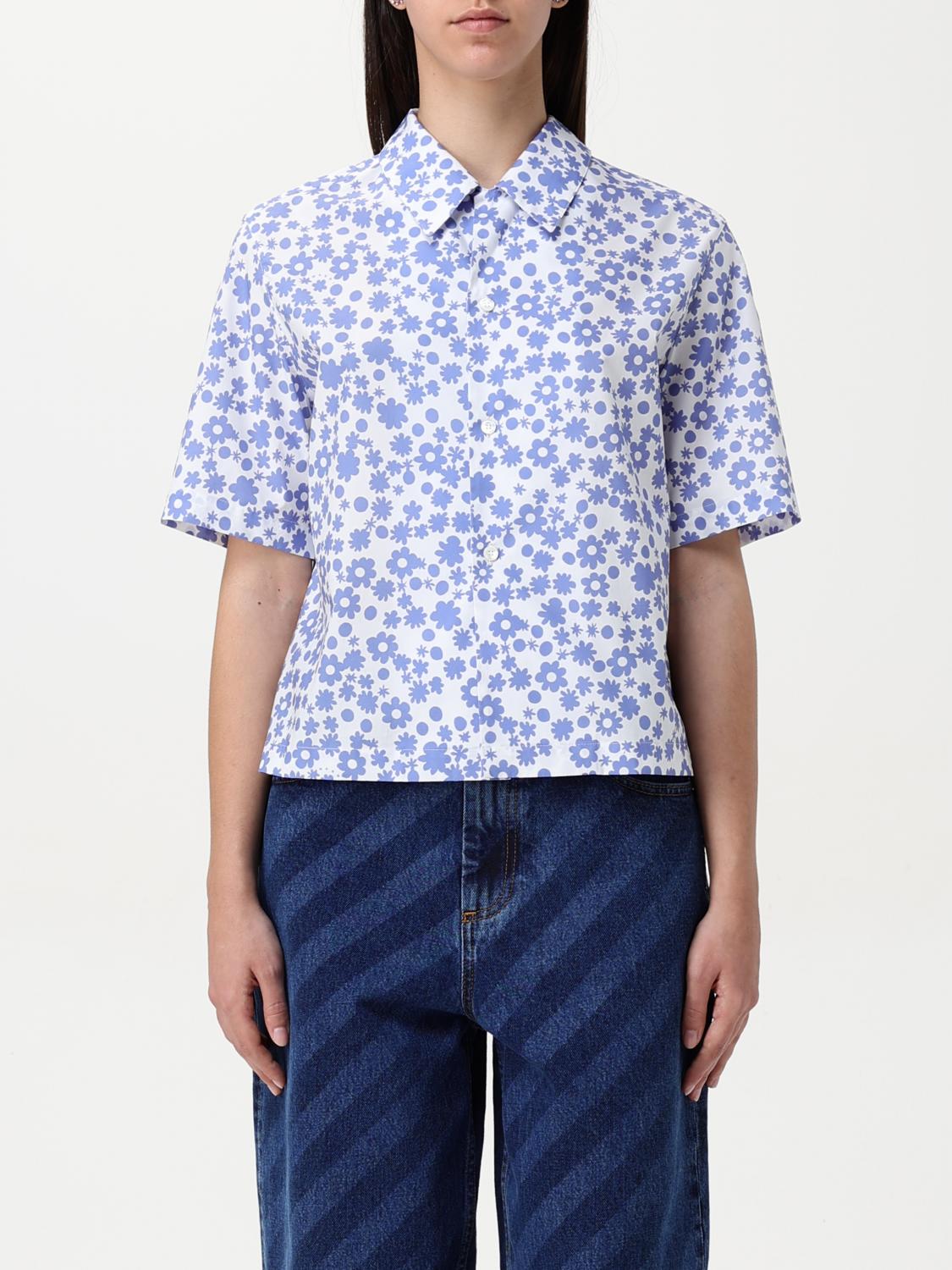 Marni Poplin Bowling Shirt With Blue And White Pop Fields Motif In Blue