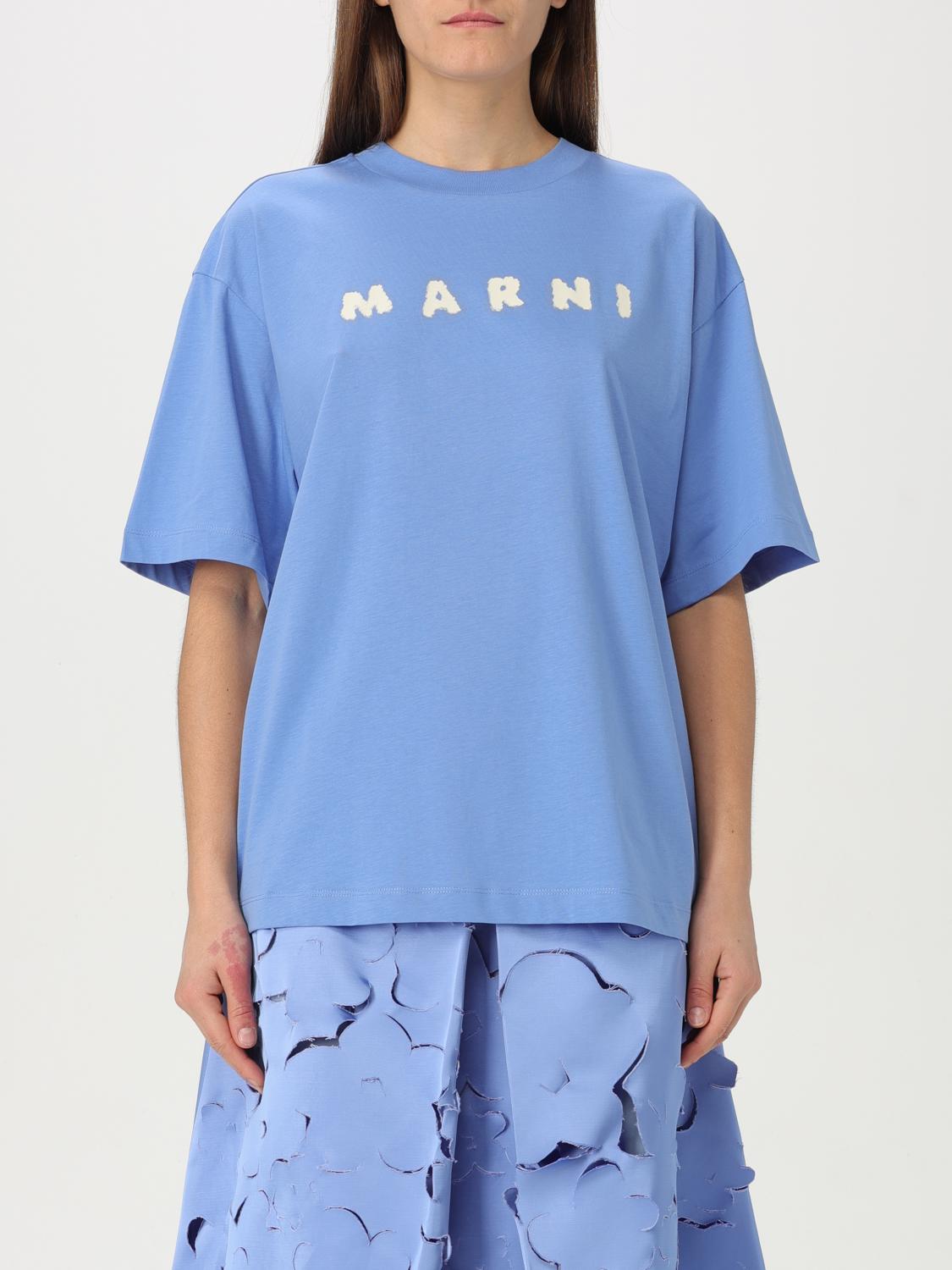 Marni Crew Neck Cotton T-shirt In Blue