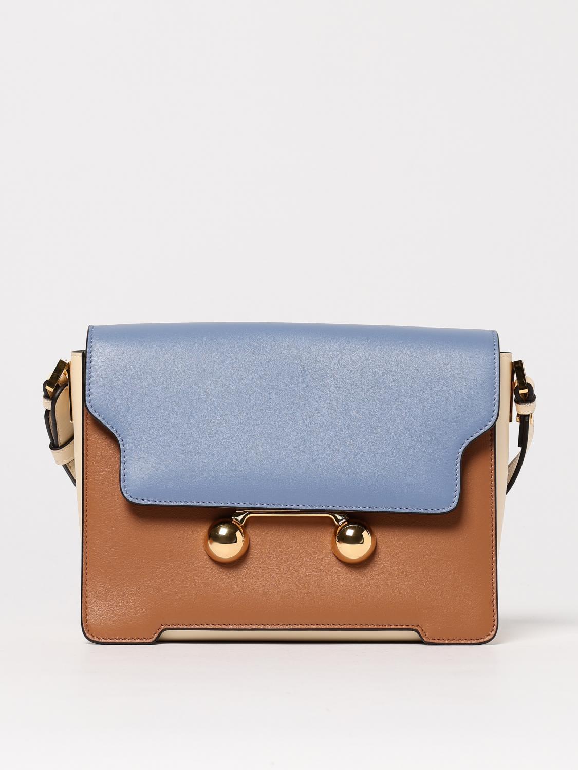 Marni Trunkaroo Blue Brown Shoulder Bag In Camel