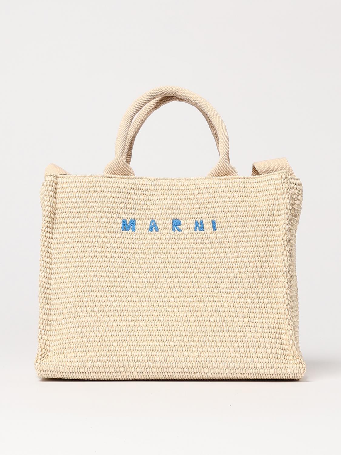 Marni Raffia Small Basket Bag With Double Handles In White