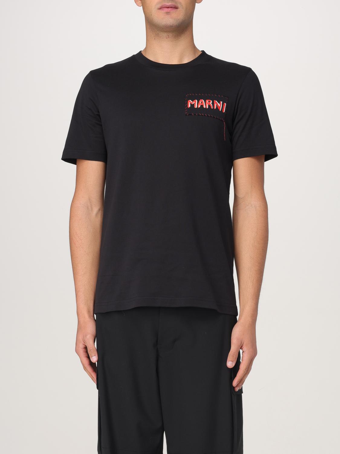 Marni Mens Black Embroidered Logo-patch Crewneck Cotton-jersey T-shirt In Black