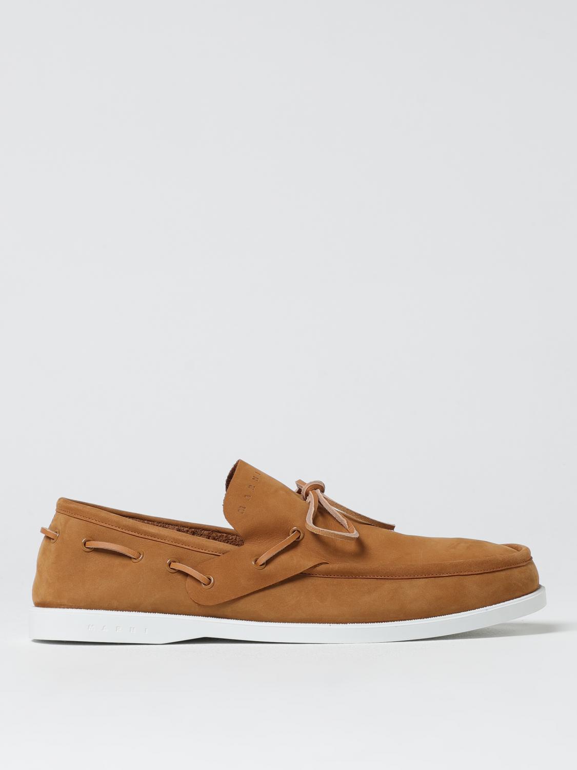 Marni Leather Loafers With Rubber Outsole And Piping In Dark