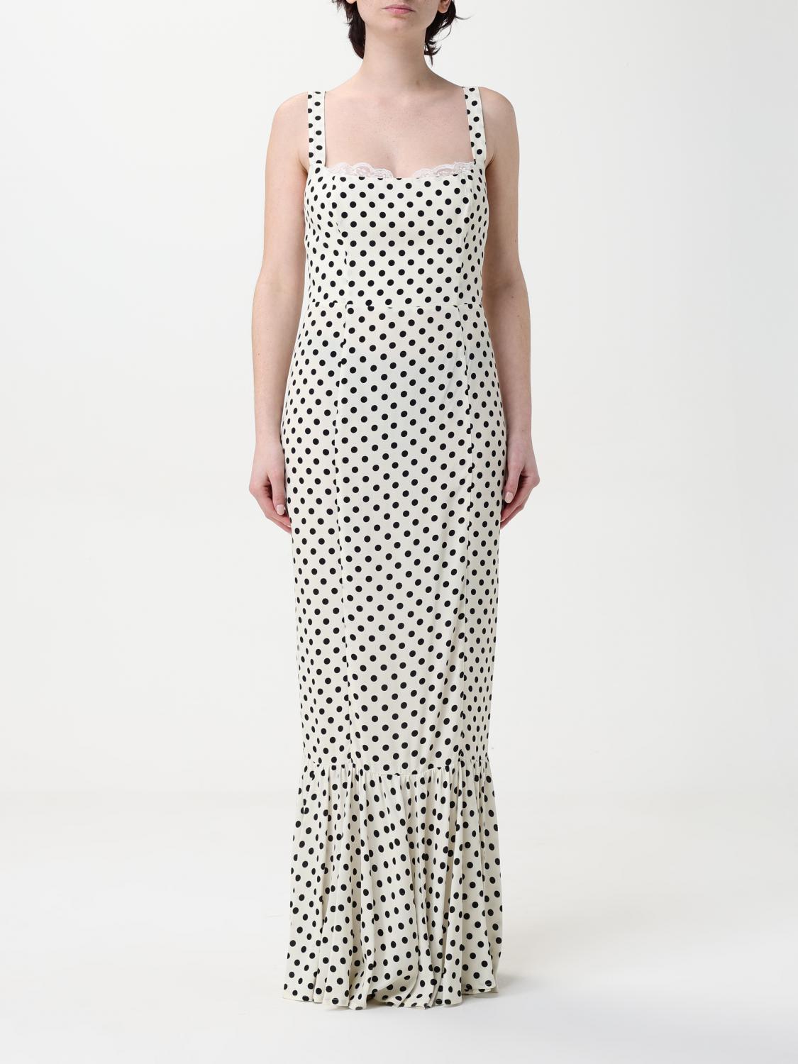 Mar De Margaritas White Long Dress With Black Polka Dots In Ecru