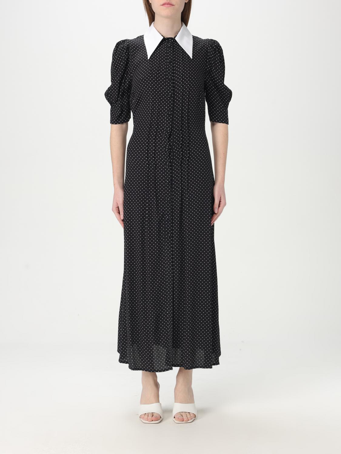 Mar De Margaritas Black Midi Dress With White Polka Dots In Schwarz
