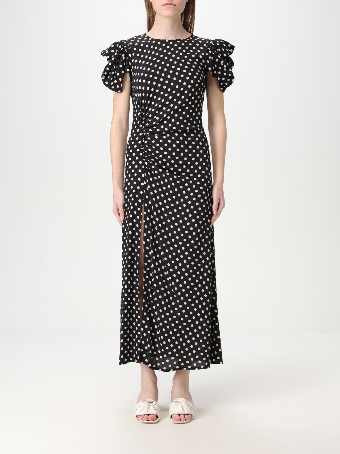 Mar De Margaritas Black Polka Dot Dress With Side Slit In Black
