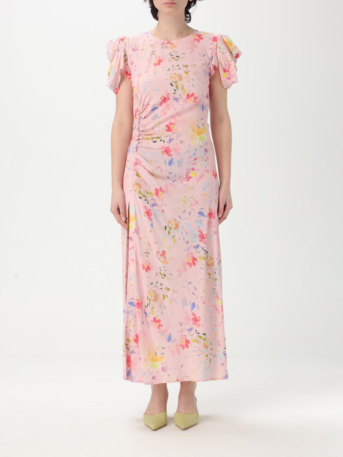 Mar De Margaritas Floral Print Maxi Dress With Delicate Puff Sleeves In Pink