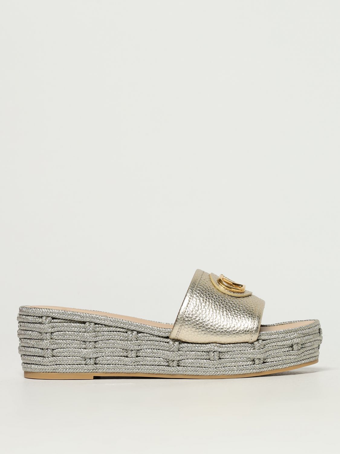 Valentino Vlogo Metallic Medallion Platform Espadrilles