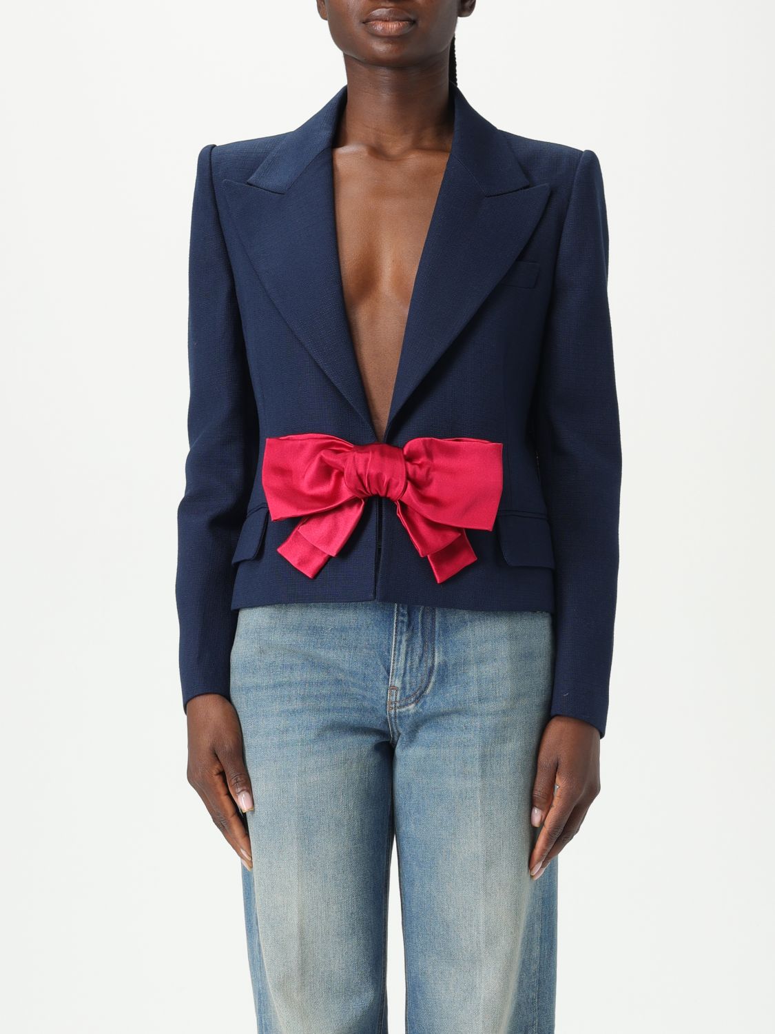 Valentino Tailored Bow-detail Jacket Crafted From Lightweight Viscose In Blue