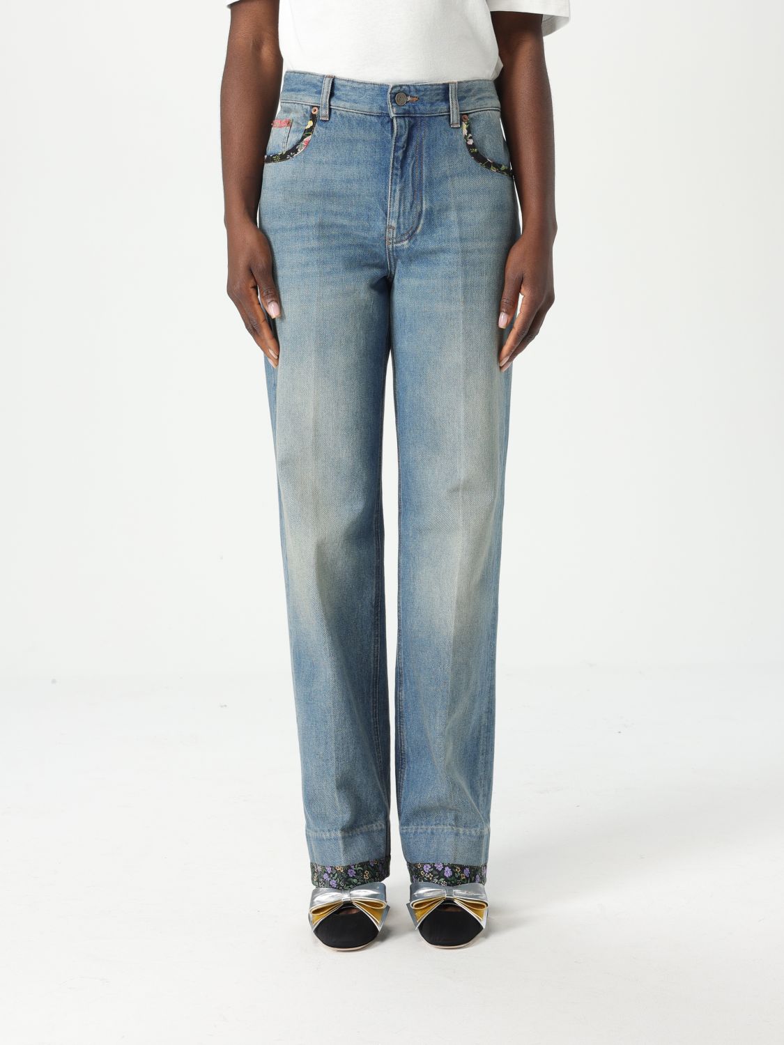 Valentino Straight-fit Denim Pants With Colorful Embellishments In Denim