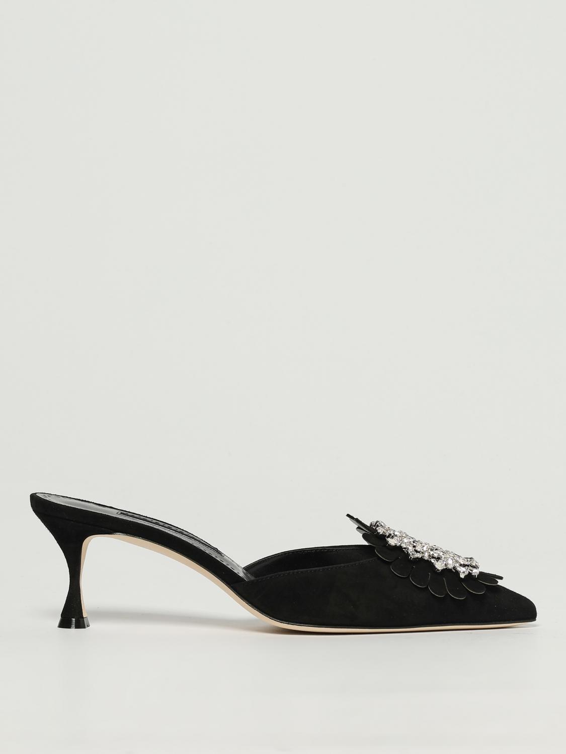 Manolo Blahnik 50mm Embellished Suede Heeled Mules In Black