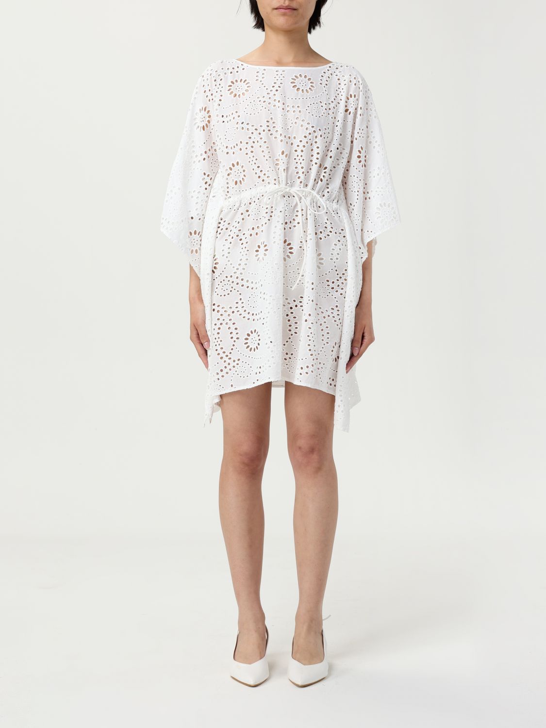 Mc2 Saint Barth Floral Cut-out Cotton Round Neck Caftan