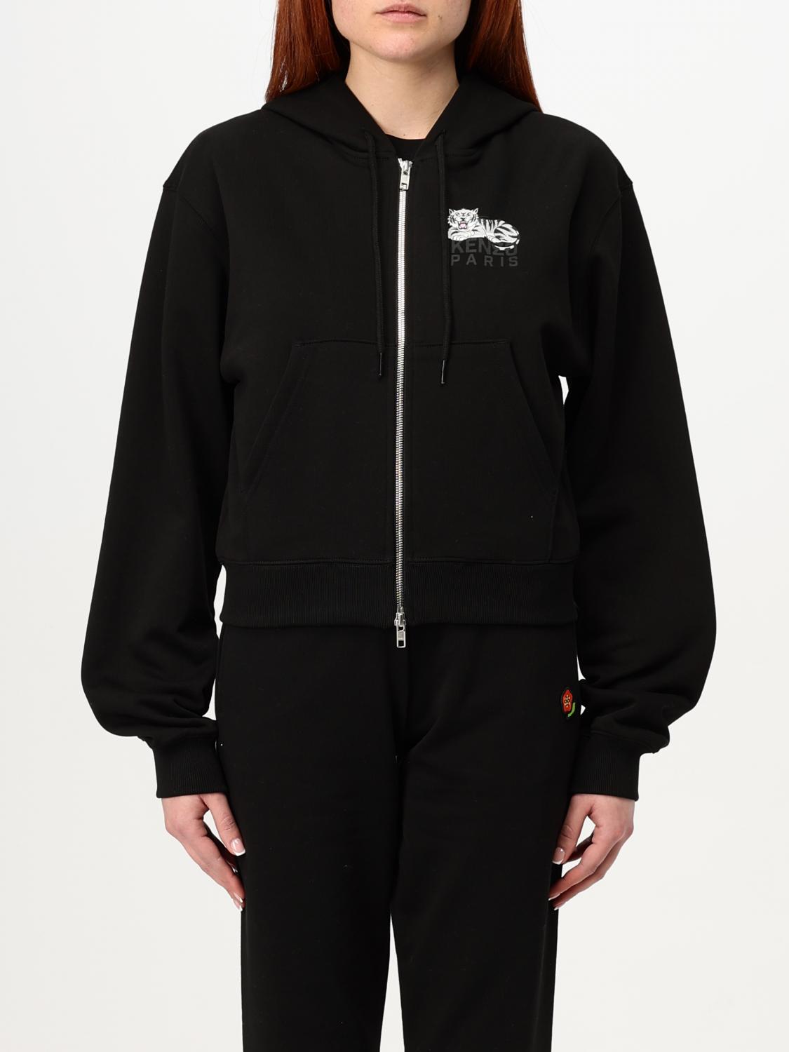 Kenzo Printed Logo Hoodie In Cotton In Black
