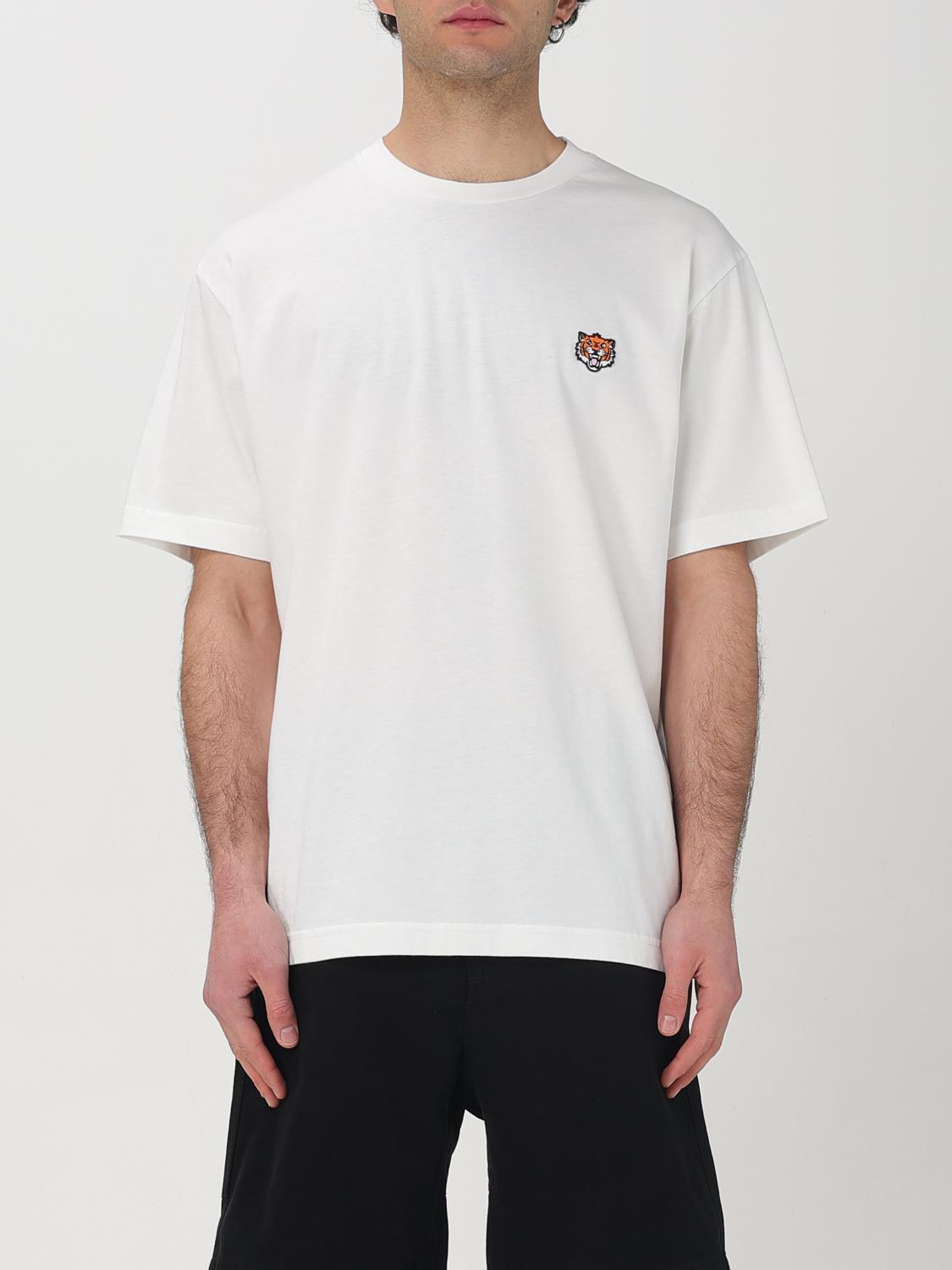 Kenzo White Crewneck T-shirt With Logo Patch On The Front In Cotton Man In Gray