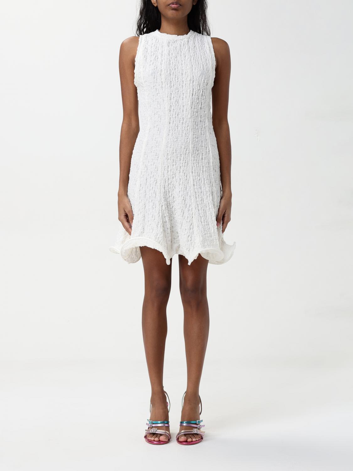 Msgm White Dress With Peplum Design And Hidden Back Closure In Cotton Blend Woman In Weiss