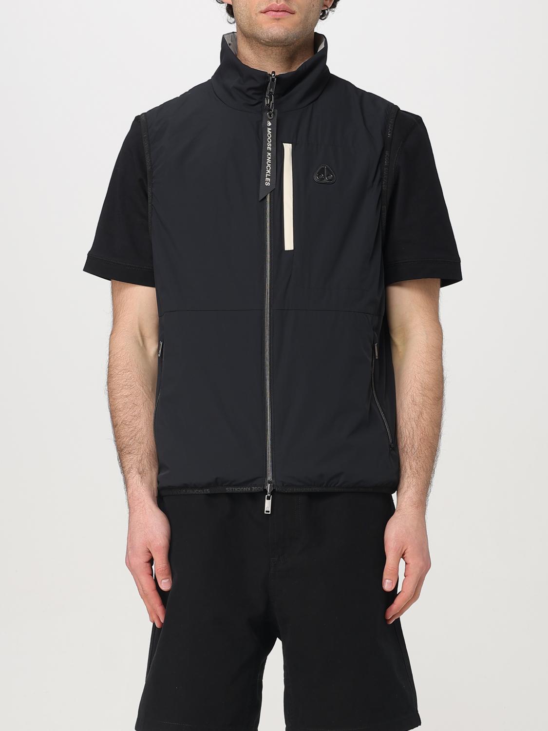Moose Knuckles Black Sleeveless Jacket With Logo Patch On The Chest In Tech Fabric Man In Black