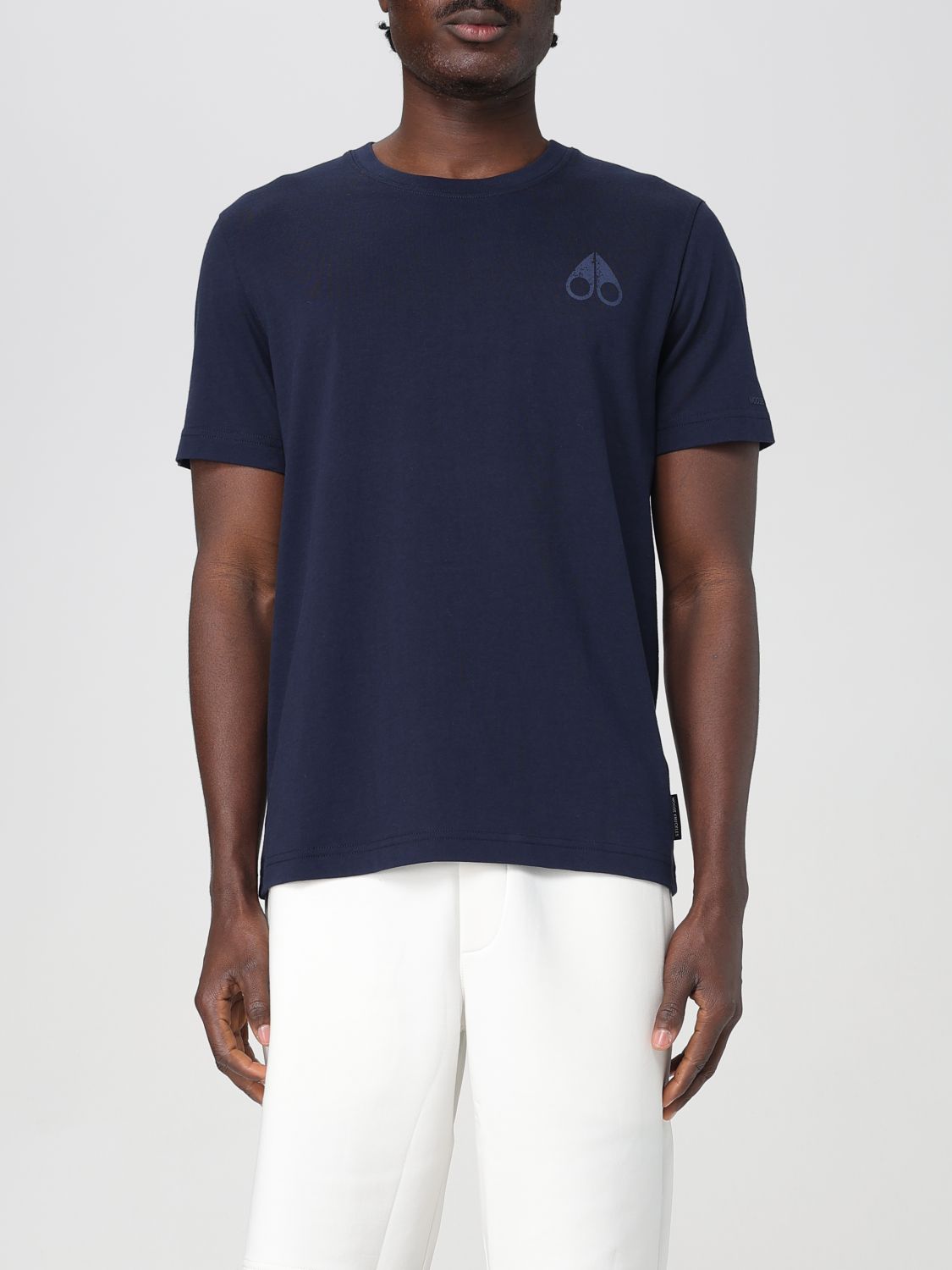 Moose Knuckles Back Print Short Sleeves Crew Neck In Navy