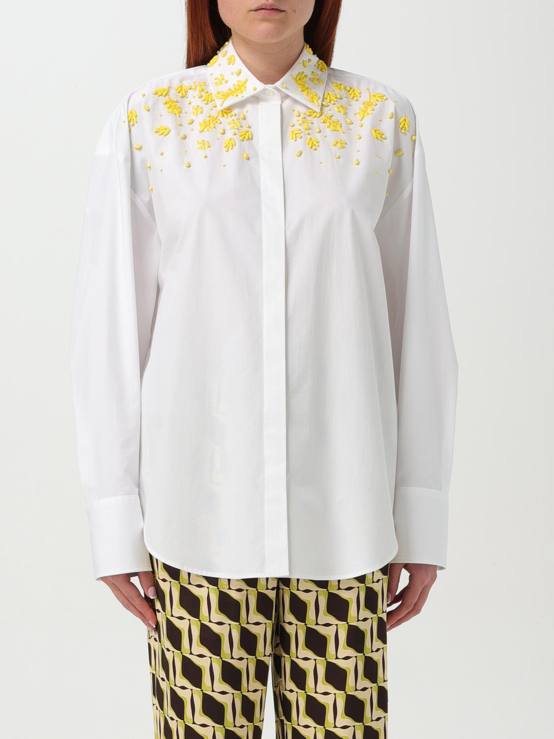 Msgm White Shirt With Classic Collar And Front Embellishment In White