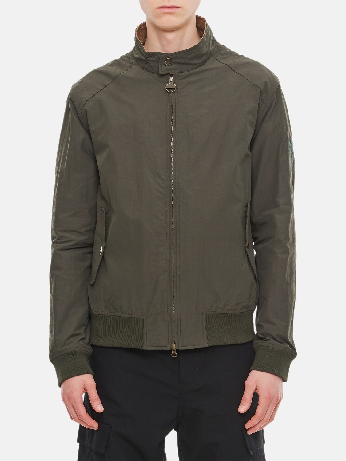 Barbour Dark Green Front Zip Jacket In Beige