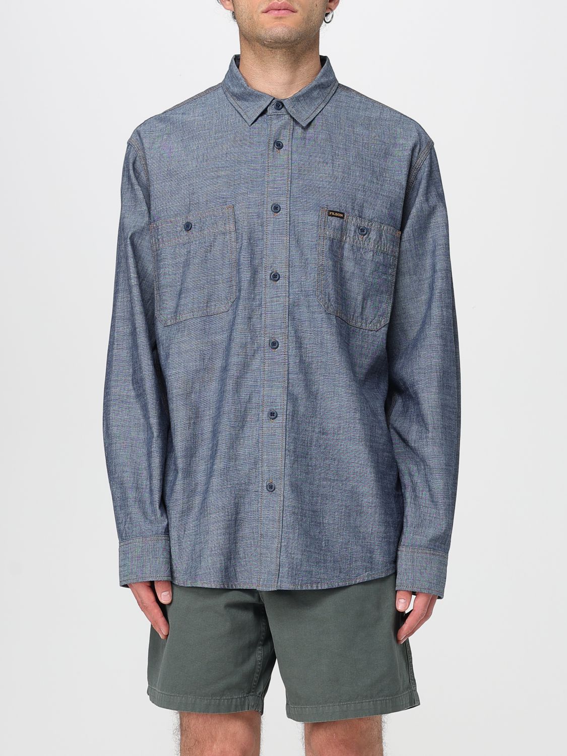 Filson Double-pocket Cotton Shirt In Blue