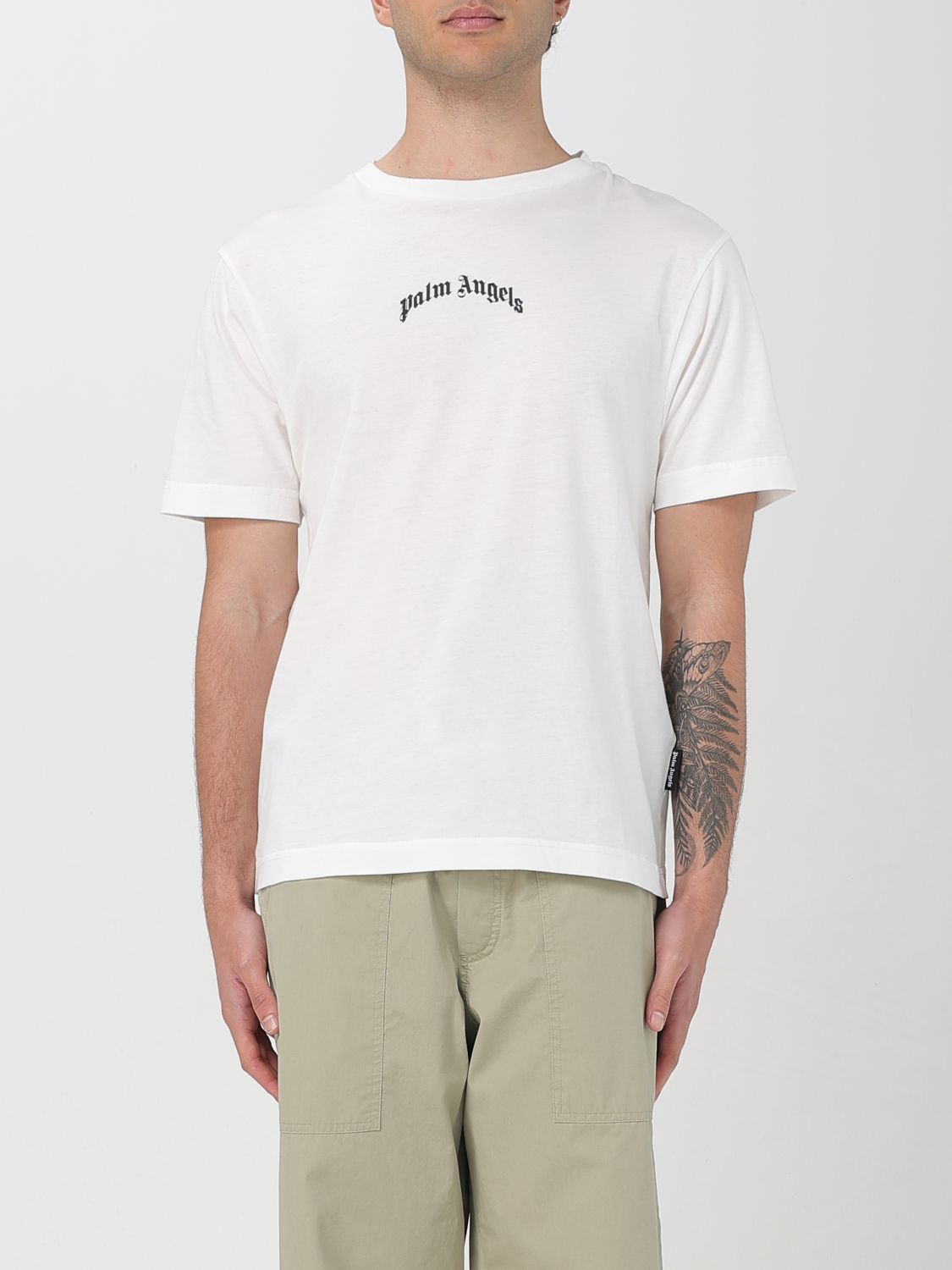 Palm Angels White Black Curved Logo T-shirt