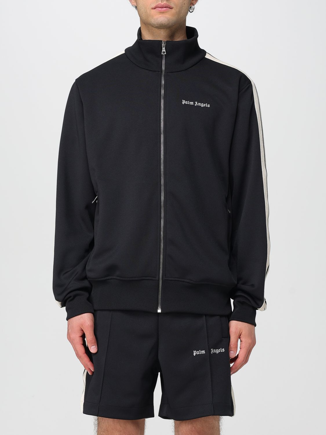 Palm Angels Black High Neck Sweatshirt With Logo Lettering On The Front In Wool Blend Man In Black
