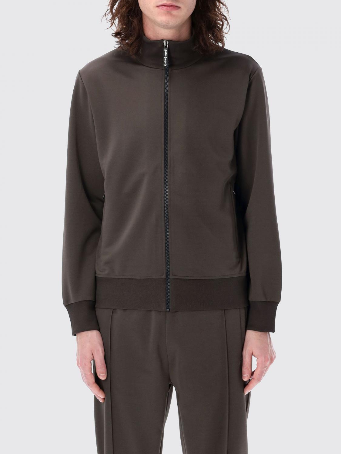 Palm Angels Track Jacket With Curved Logo On Back In Brown