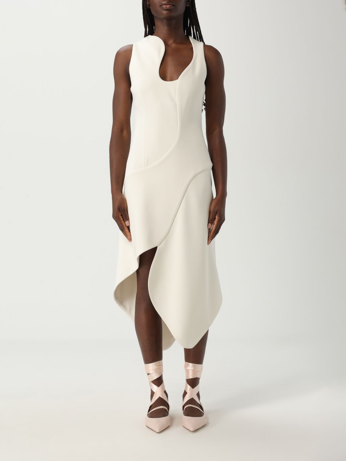 Shop Ferragamo Dress Woman Color Yellow Cream