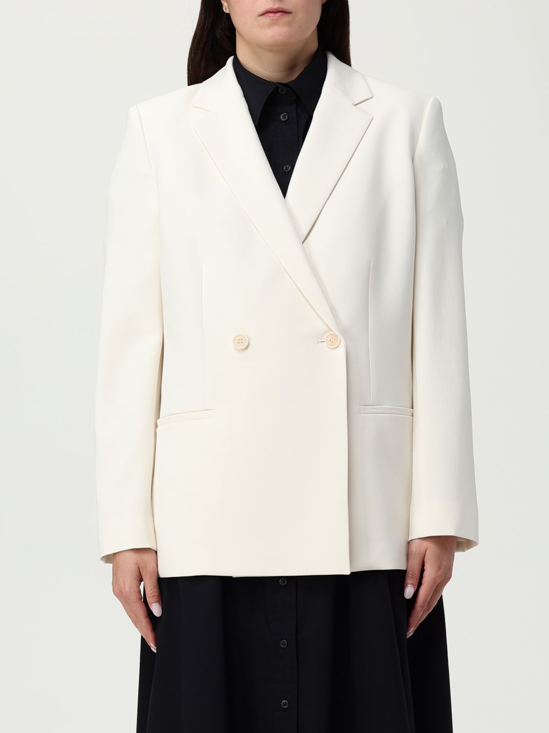 Theory Relaxed Double-breasted Jacket With Classic Reverse Collar In Neutral