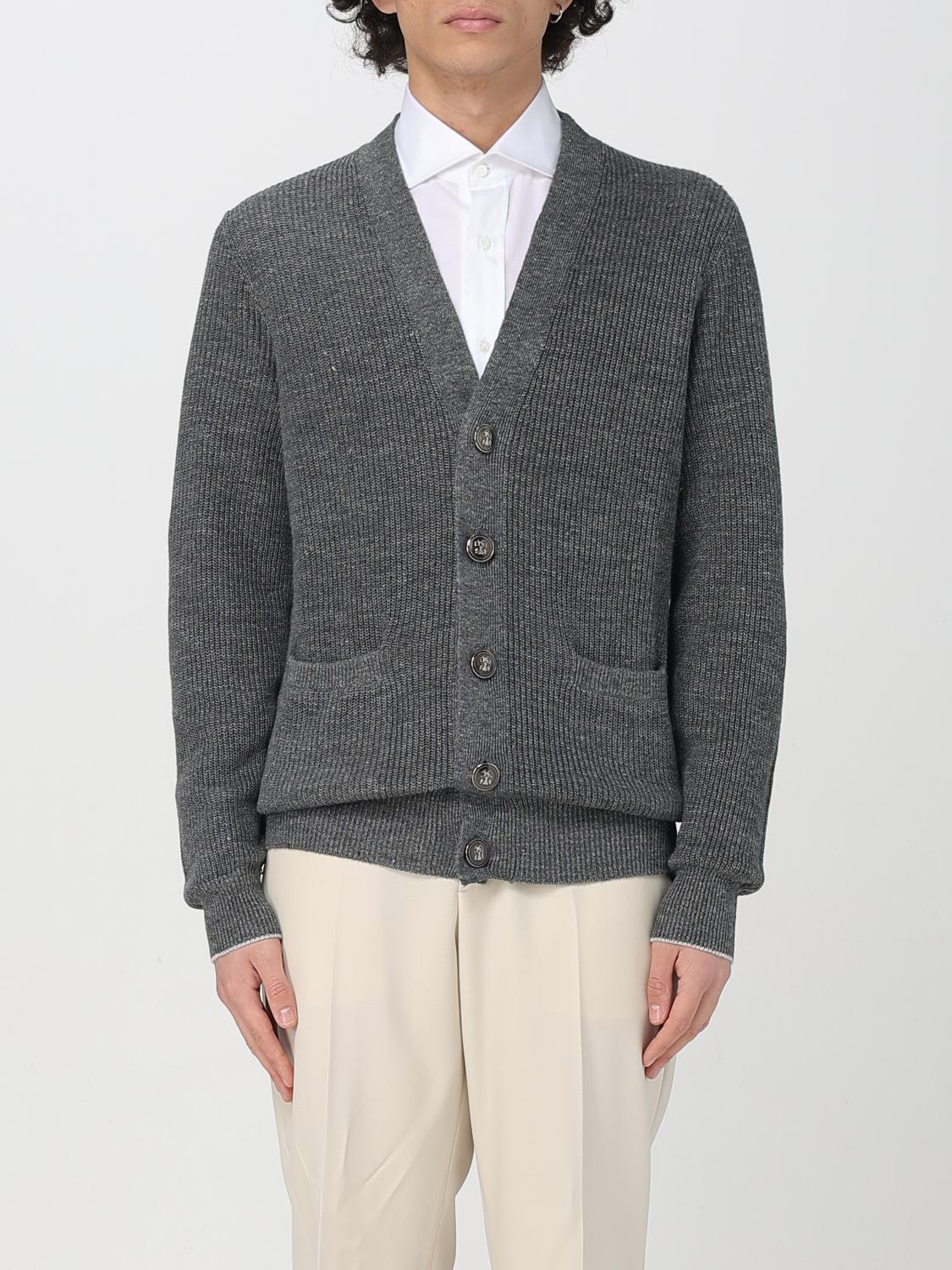 Brunello Cucinelli Cardigan Linen Blend Front Pockets In Charcoal