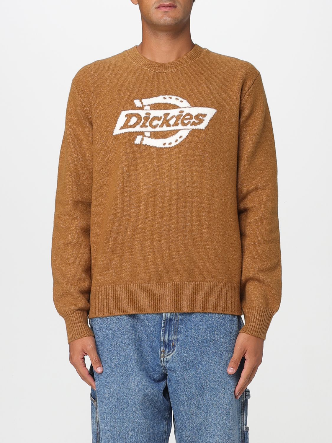Dickies Ruston Intarsia Logo Crewneck Sweater In Brown