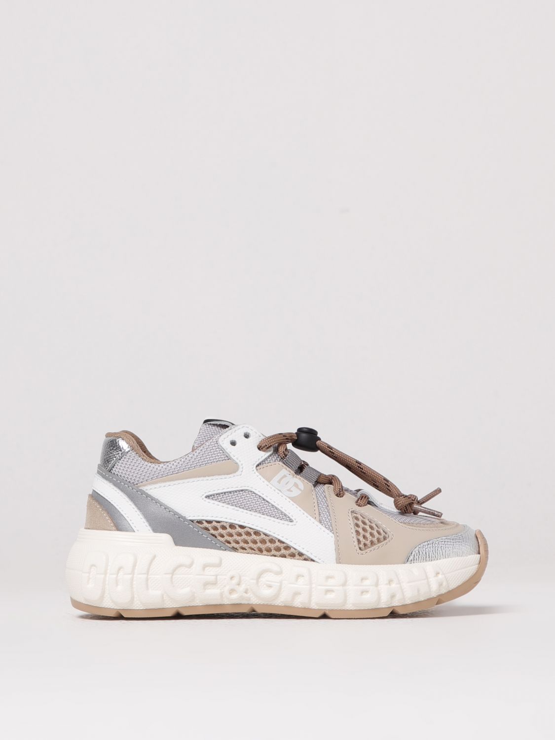 Dolce & Gabbana White/oth Kids' Branded Leather And Mesh Trainers Eur 37 / 4 Uk In Multi