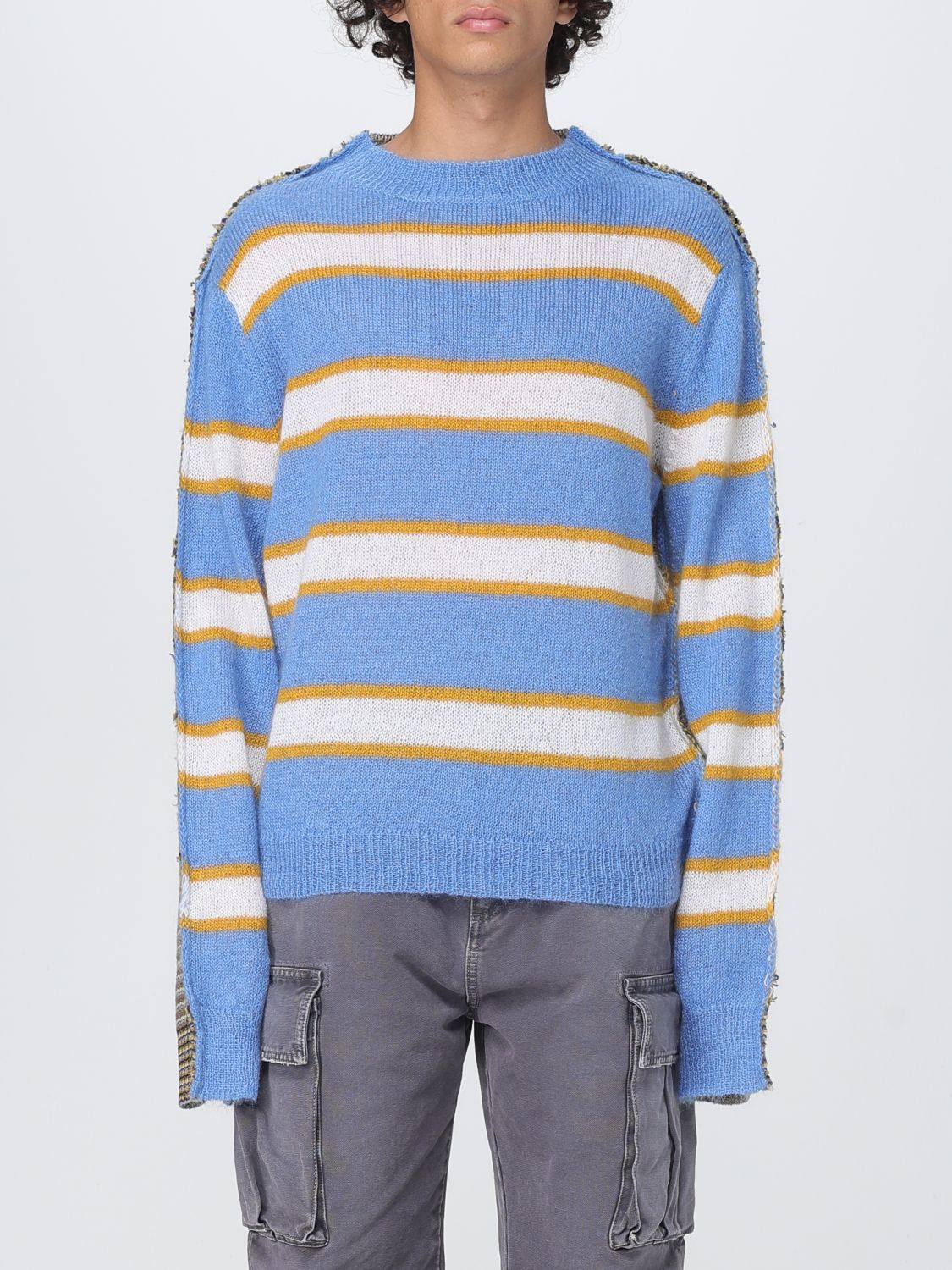 Marni Striped Pattern Round Neck Sweater In Blue