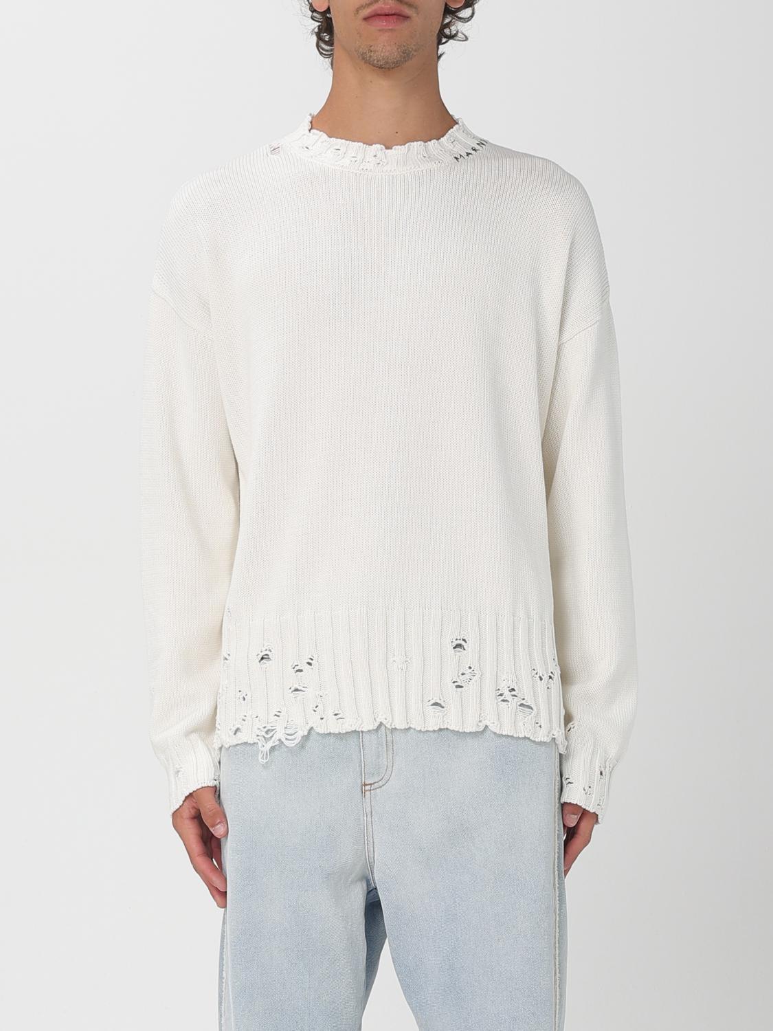 Marni Distressed Crewneck Knitted Jumper In White