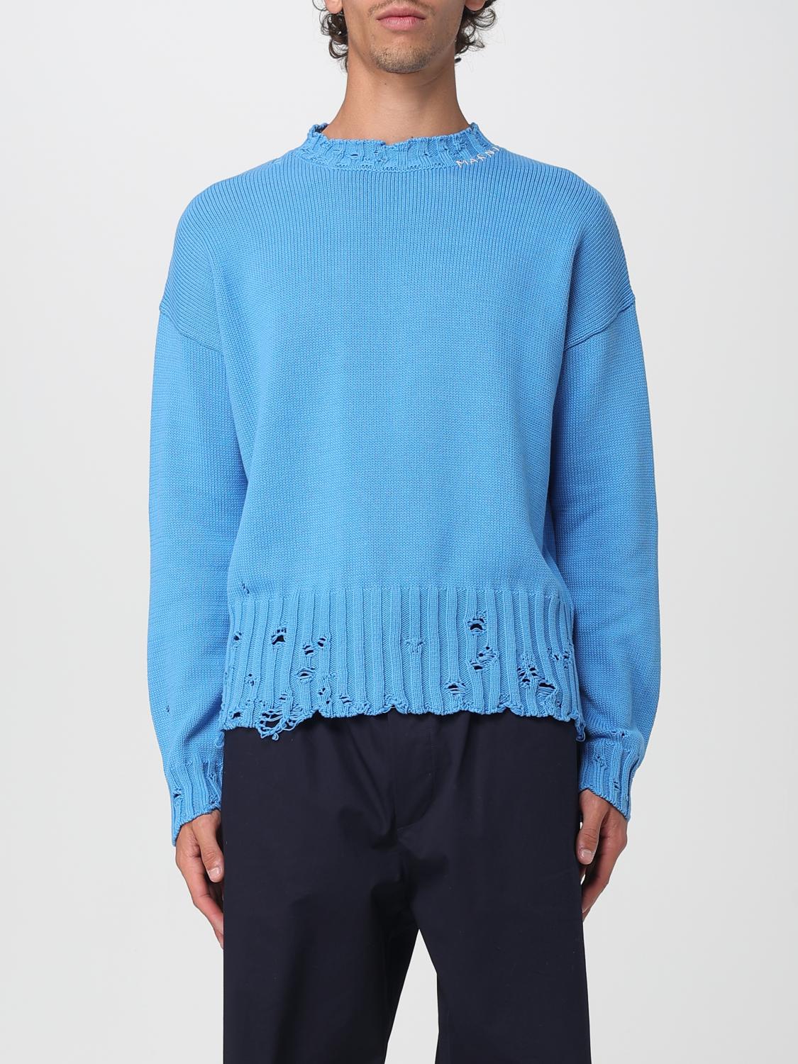 Marni Light Blue Cotton Crewneck Sweater In Blue