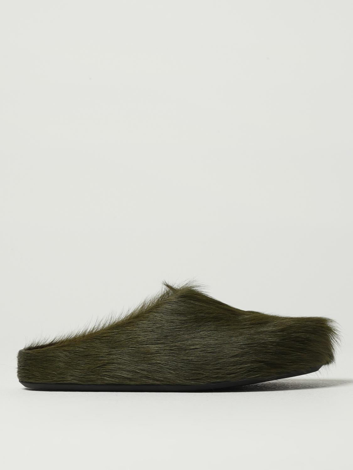 Marni Green Long-haired Calfskin Footbed Sabot In Green