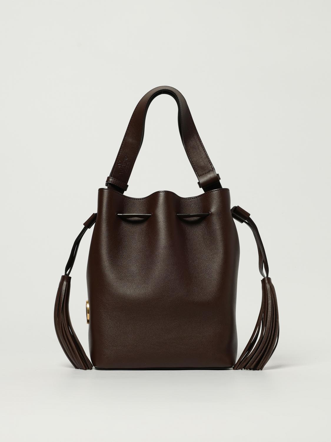 Valentino Drawstring Tassel-embellished Leather Shoulder Bag In Brown