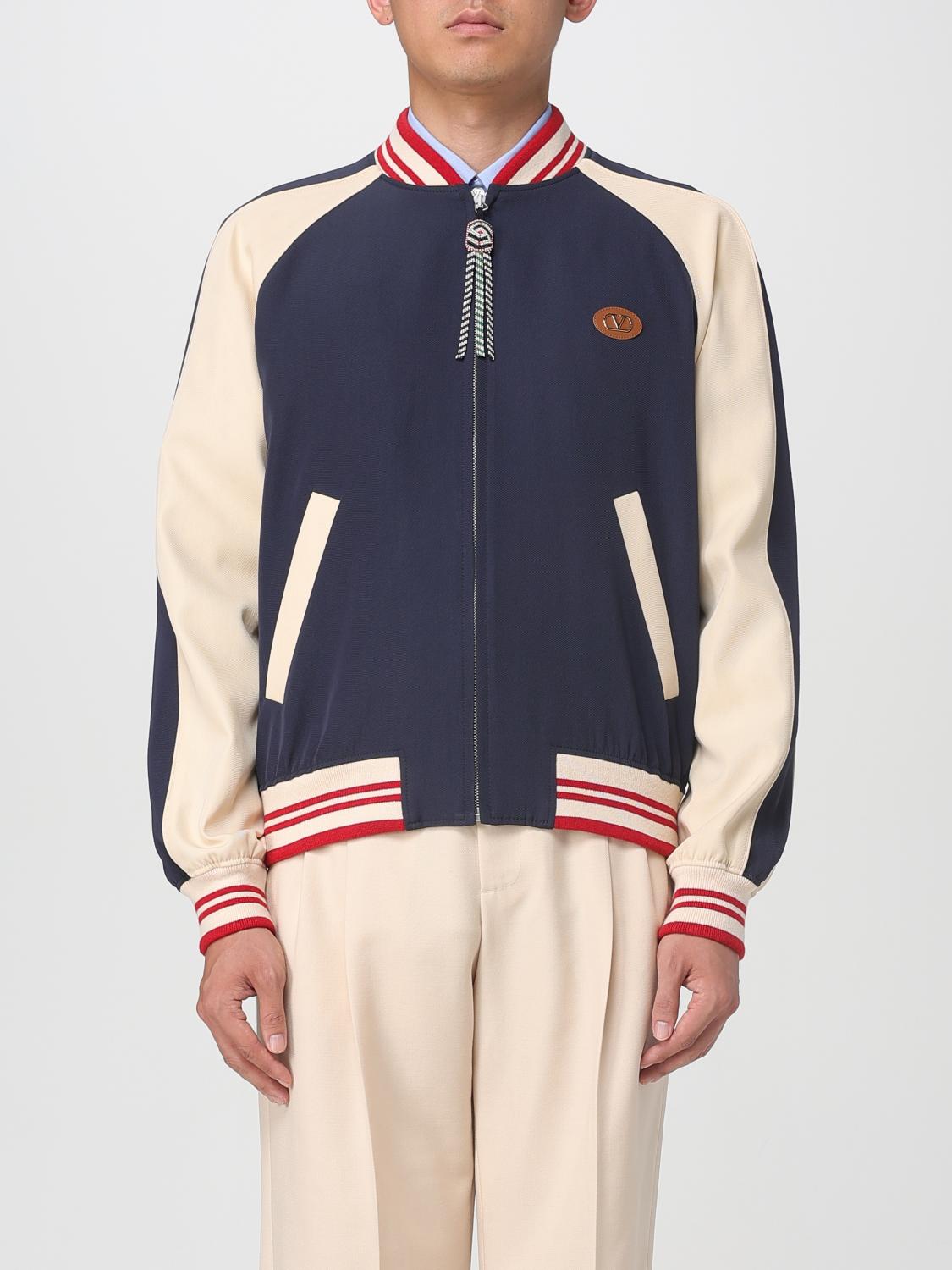 Valentino Sporty Bomber Jacket With Embroidered Details In Blue