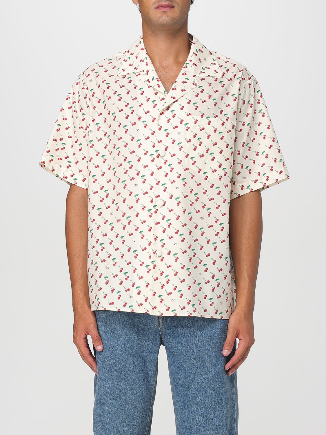 Valentino Cotton Poplin Bowling Shirt With Cherryfic Print In White
